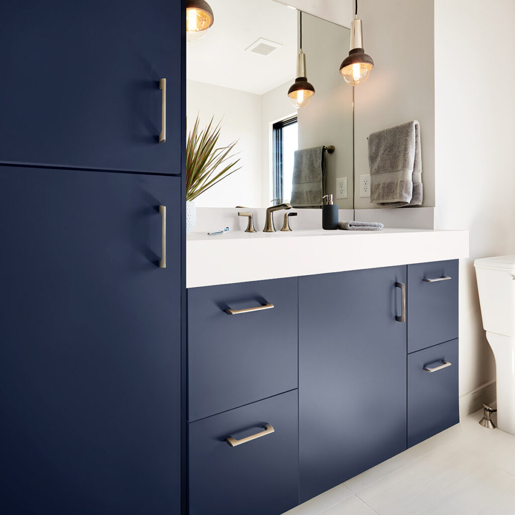 Bathroom cabinets with Fenix Blu Fes Finish