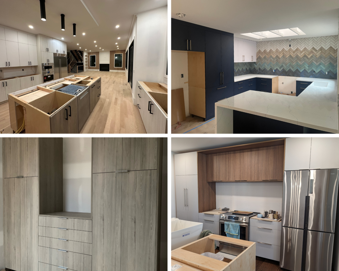 various modern frameless cabinets installed for remodels